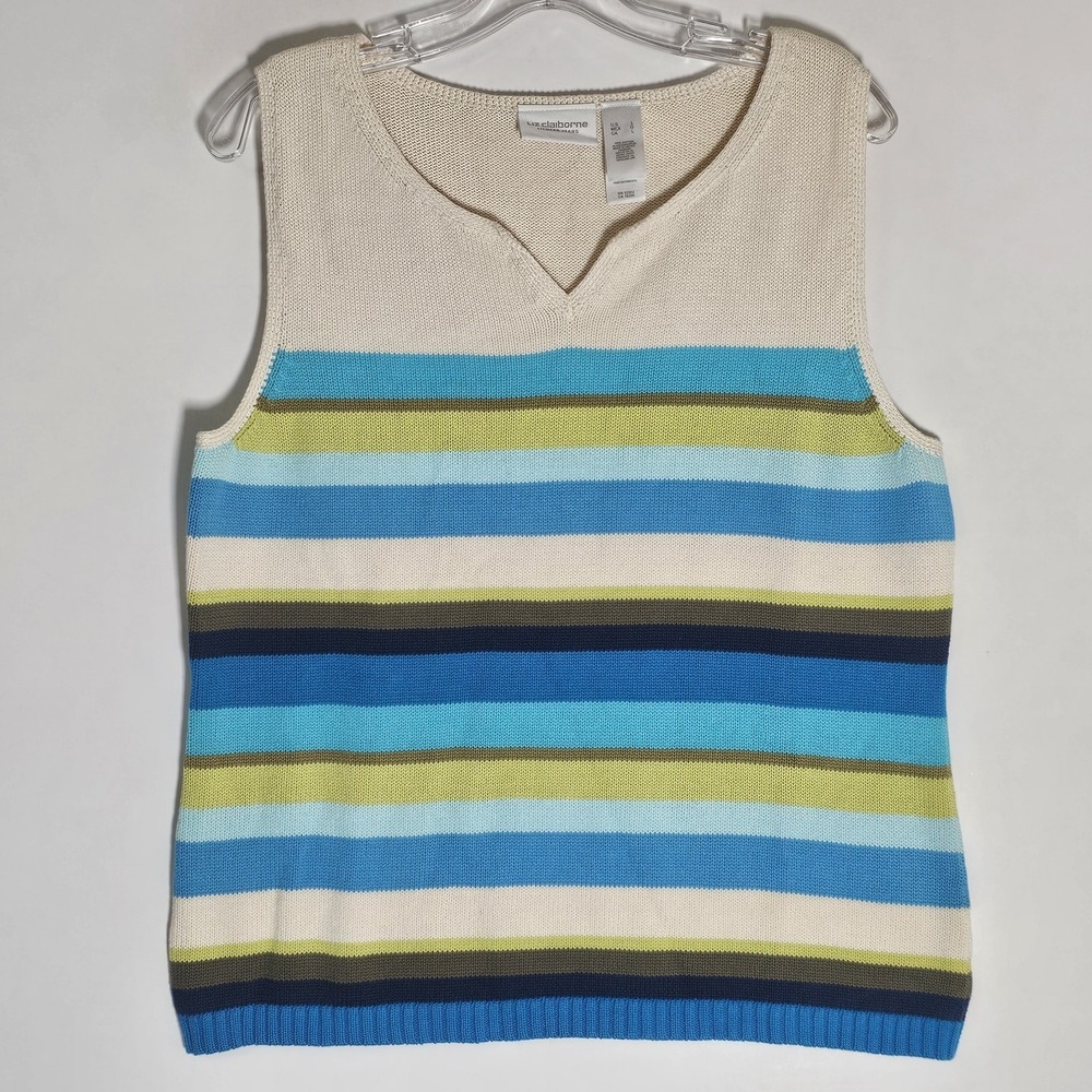 VTG Liz Claiborne Sweater Vest Womens Large Multi Stripe 90s Y2K Grunge Festival